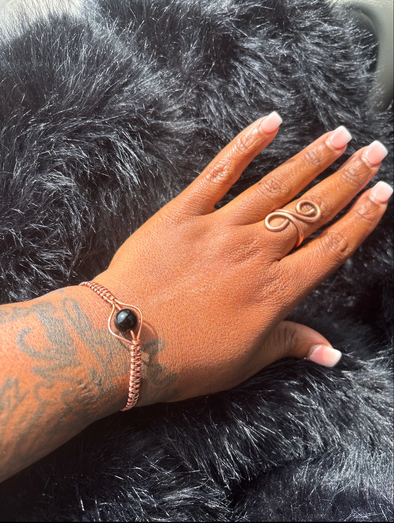 Black Onyx & Weaved Copper Bracelet