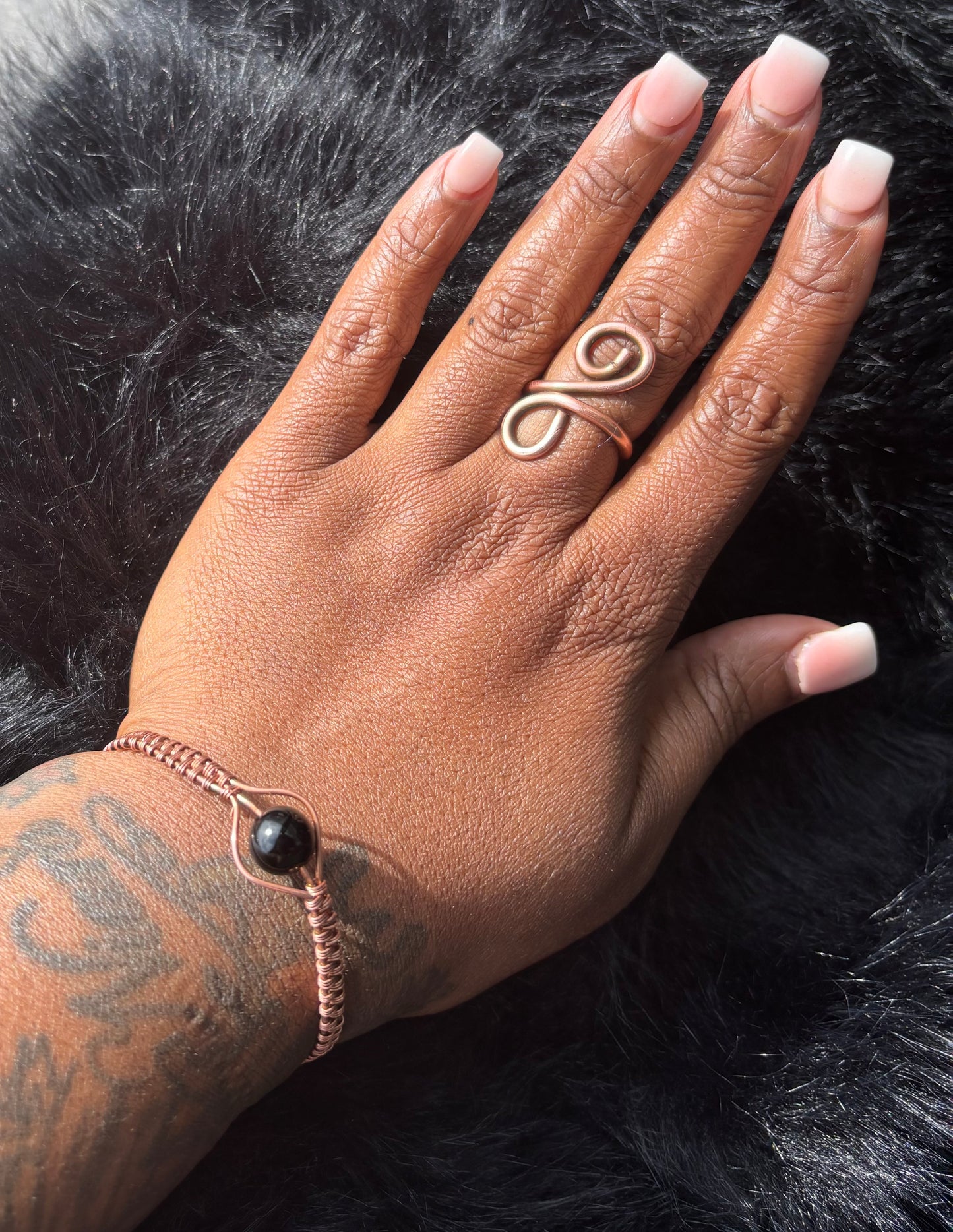 Black Onyx & Weaved Copper Bracelet